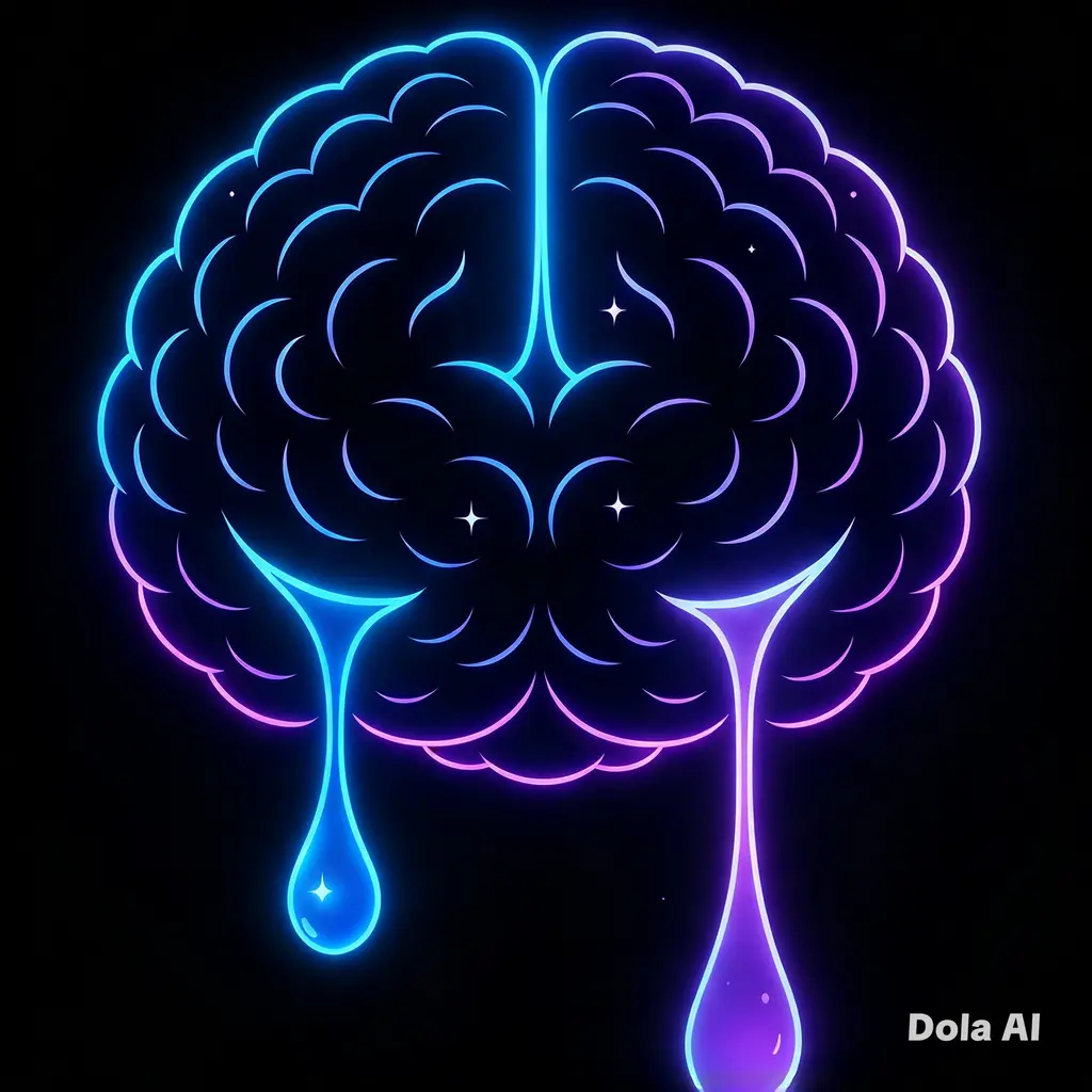 The Crying Brain logo: a neon cyan and violet brain with two glowing tears